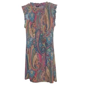 Tommy Hilfiger Dress Paisley Pink, Aqua, Green, Blue tones Sleeveless Si…